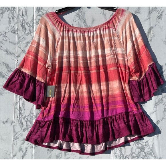 Style & Co Womens Medium Faded Pink Ombre Boho Ruffle Top - Picture 3 of 10